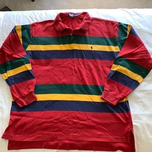 Men’s LS Power Stripe Polo by Ralph Lauren, 100%Cotton, Size XXL